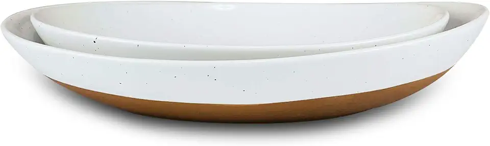 Mora Ceramic Large Serving Bowls- Set of 2 Oval Platters for Entertaining. Modern Kitchen Dishes for Dinner, Fruit, Salad, Turkey, etc. Oven, Dishwasher Safe, 55/35 oz, 13.5&quot; / 11.8&quot; - Vanilla White