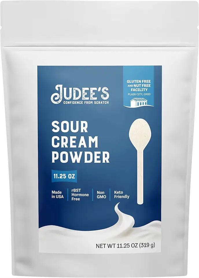 Judee’s Sour Cream Powder 11.25 oz - 100% Non-GMO, rBST Hormone-Free - Keto-Friendly, Gluten-Free &amp; Nut-Free - Made from Real Sour Cream Powdered - Made in USA - Great for Baking, Toppings, and Dips