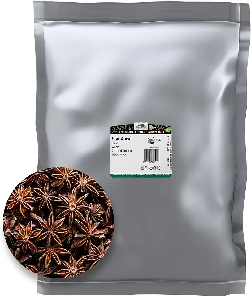 Frontier Co-op Organic Whole Star Anise 3lb - Dried Whole Star Anise Pods, 3 Pounds