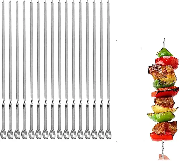 Metal Skewers for Grilling,Kabob Skewers,Flat BBQ Barbecue Skewer,Grilling Skewers Set,Reusable BBQ (14&quot; skewers(16 pack))