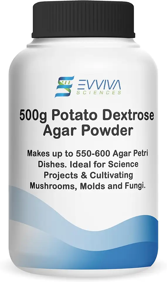 Potato Dextrose Agar Powder 500 Grams - Evviva Sciences - Makes 550 to 600 Agar Petri Dishes - Premium Performance - Excellent for Mold &amp; Fungus - Great for Mushrooms &amp; Science Projects