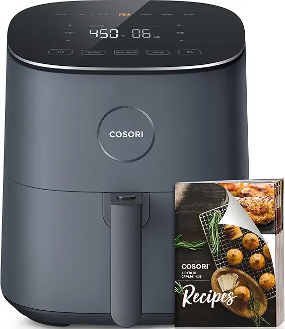 COSORI Air Fryer 5 Qt, Max 450F for Juicy Meat, Veggies, Frozen Food, Glass Touch Panel, 130+ In-App Recipes, Little to No Oil, Compact for Small Family, Non-Stick Basket for Easy Clean, Gray