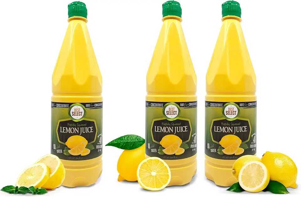 3 Pack 100% Lemon Juice Freshly Squeezed NO Added Water 33.8oz Not From Concentrate - Appx 40 Freshly Squeezed Lemons in Each Bottle - Kosher Food - Best Select