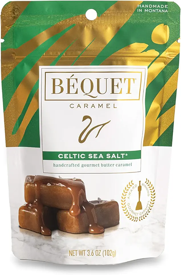 Béquet Caramel - Celtic Sea Salt Caramel - Gourmet Caramel Candy - Salted Caramel Candy Individually Wrapped - Made in Montana - Kosher (Star D) and Gluten Free - Three 3.6 Ounce Pouches