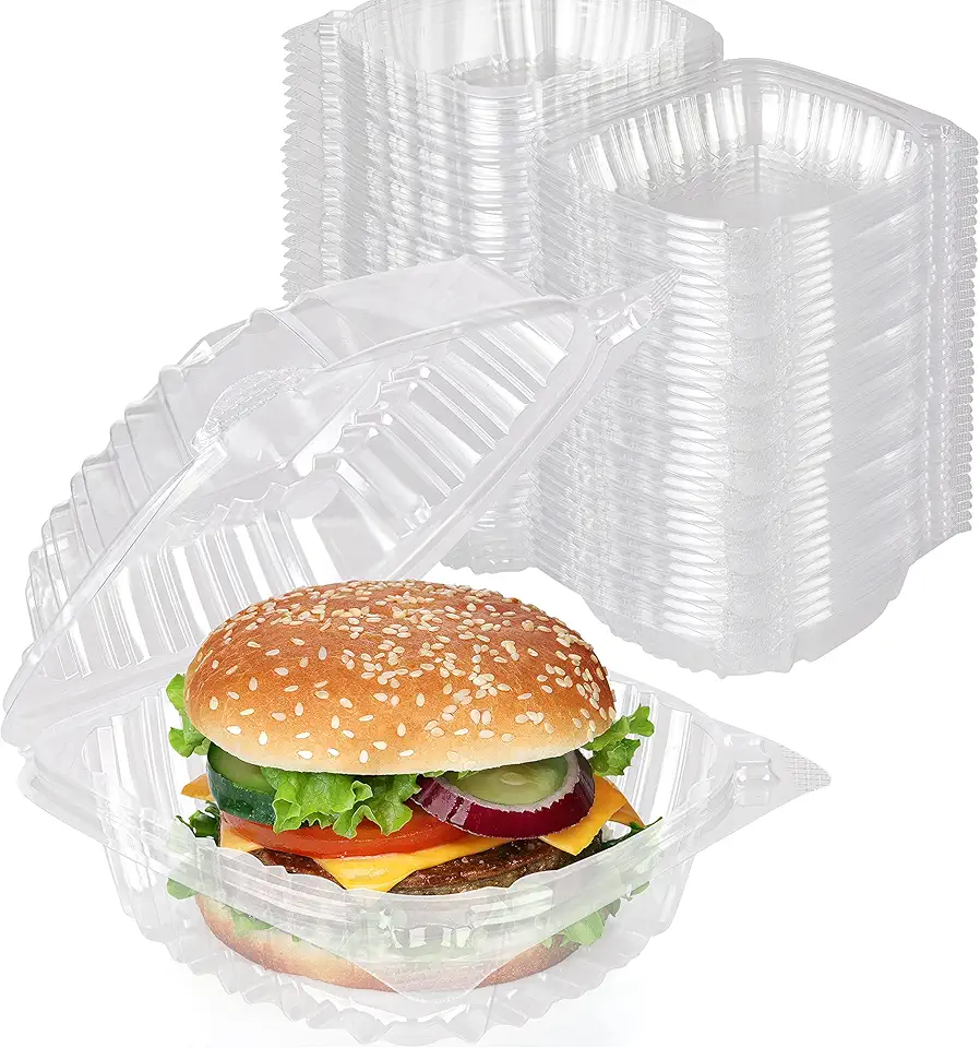 Stock Your Home Plastic 5 x 5 Inch Clamshell Takeout Trays (100 Pack) - Dessert Containers - Plastic Hinged Food Container - Disposable Plastic to Go Boxes for Salads, Pasta, Sandwiches