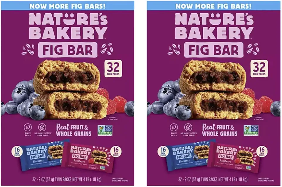 Gourmet Kitchn Natures Bakery Whole Wheat Fig Bars - 2 Twin Pack Boxes, 64 Bars (32 Blueberry, 32 Raspberry Each) - Healthy Snacks - Vegan, Non-GMO 64 Count (Pack of 2)