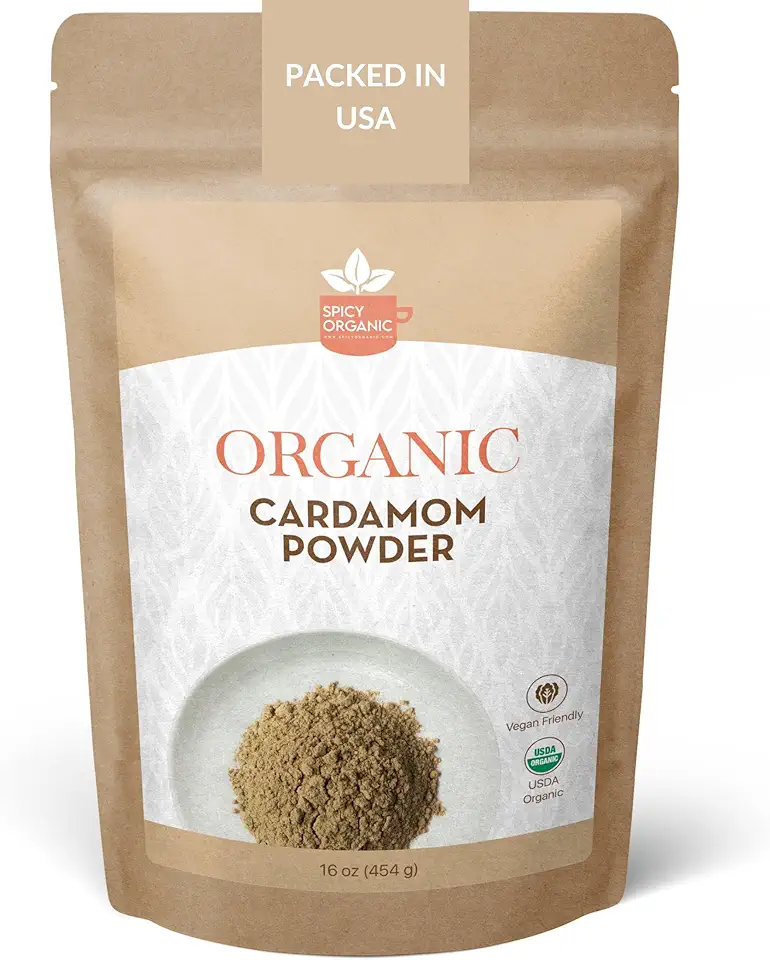 SPICY ORGANIC Ground Cardamom, 16 oz. – Fresh Cardamom Powder - Also Known as Elaichi, Cardamon - USDA Certified Organic, Gluten-Free, Non-GMO - Enhances Taste in Baking, Coffee, Tea, and Curries