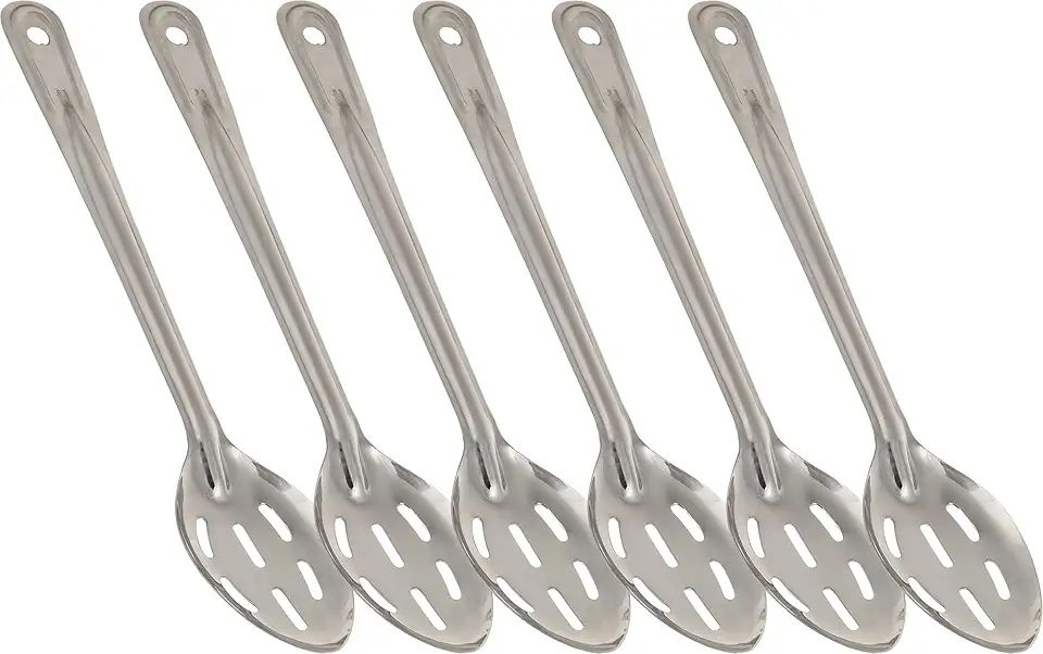 Perforated Stainless Steel Spoon - Serving Slotted Spoons for Restaurant - Large Metal Commercial Tablespoon for Cooking (6)