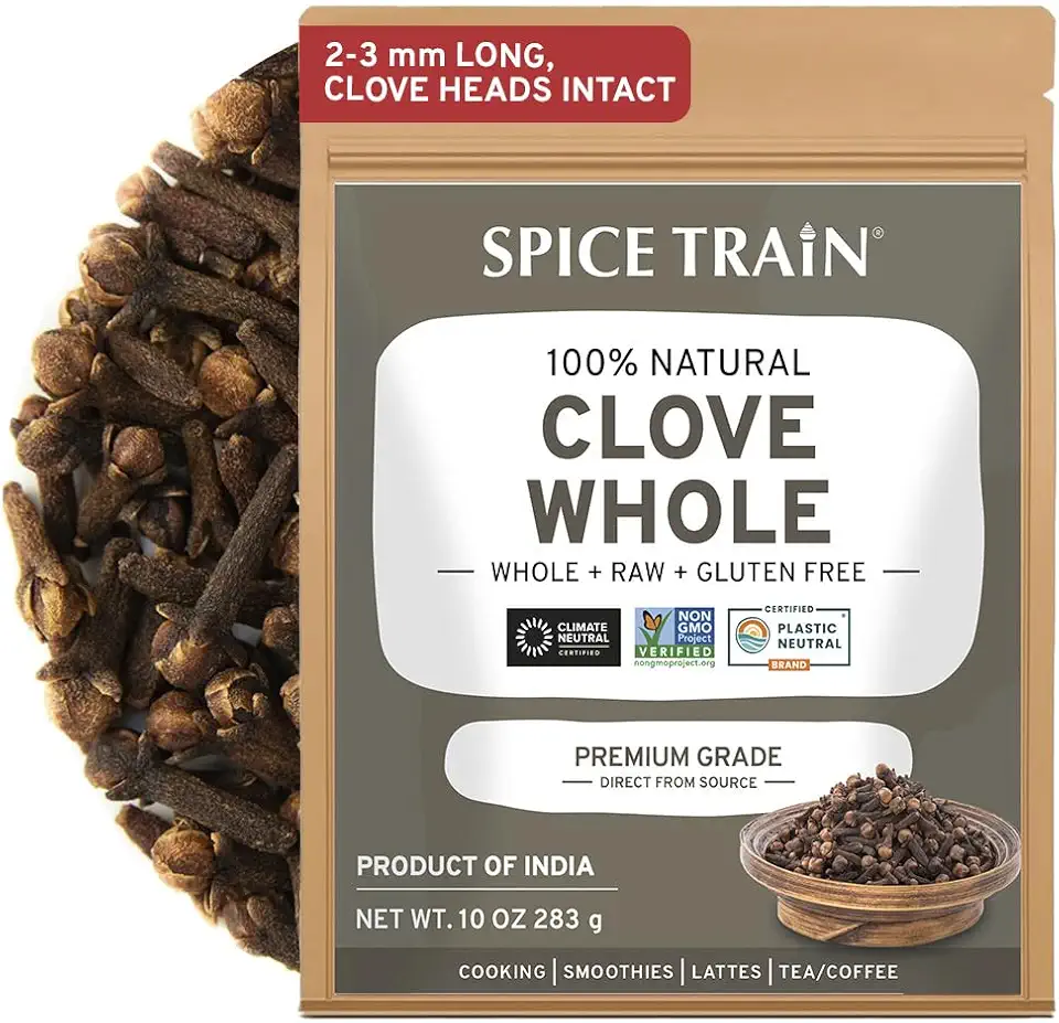 SPICE TRAIN, Handpicked Cloves Whole (10oz) Premium Cloves from India in Resealable Zip Lock Pouch | Perfect for Cooking, Smoothies, Pomander Balls &amp; Tea