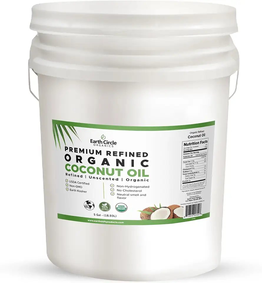 REFINED Coconut Oil – Ultra Premium Steam Refined, Keto &amp; Paleo Friendly, Zero Coconut taste or smell - For Skin &amp; Hair Care, Cooking, Deep Frying, Baking &amp; More – Bulk 5 Gallon