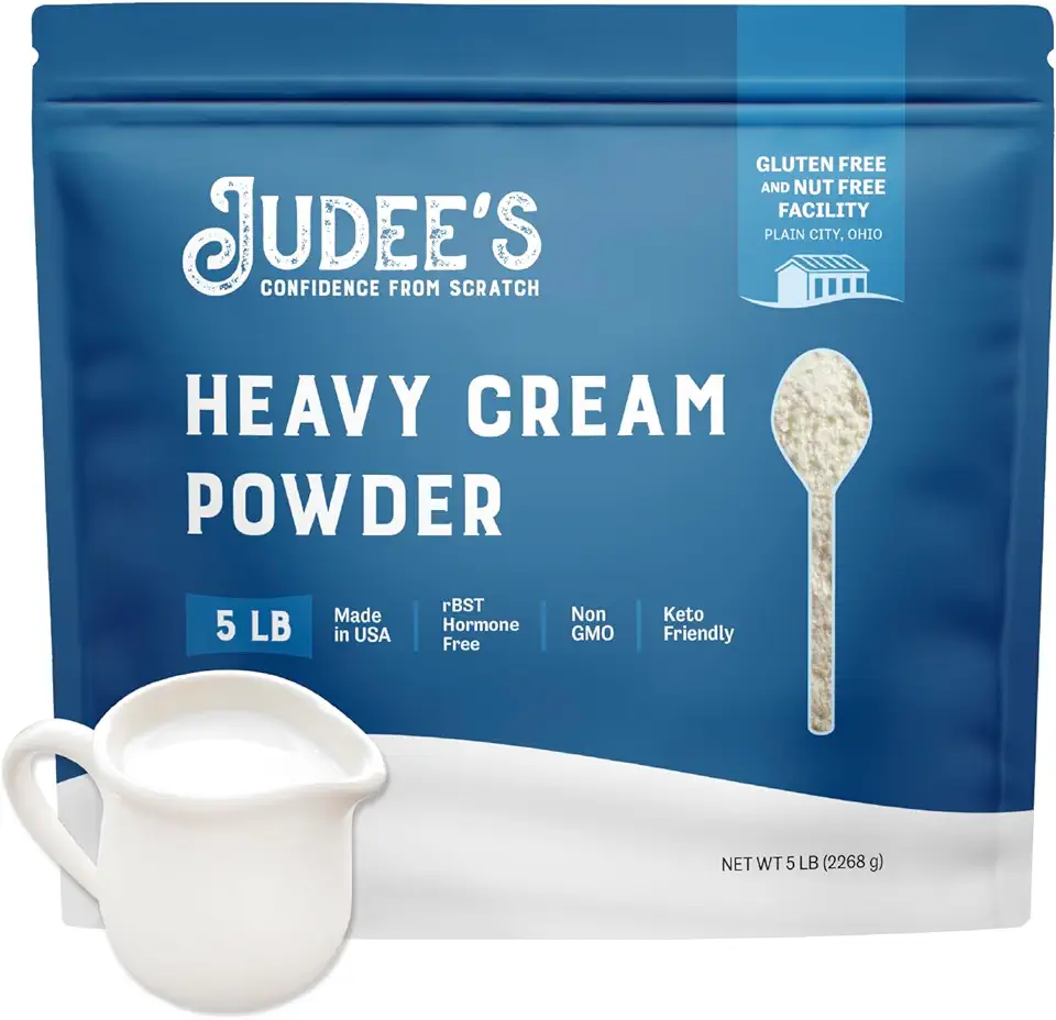 Judee&#x27;s Heavy Cream Powder 5 lb - Ideal for Baking, Cooking, and Beverages - Easy-to-Mix for Liquid Cream - Delicious and 100% Gluten-Free - Enhance Coffee, Pastries, Sauces, and Soups - Rich Flavor