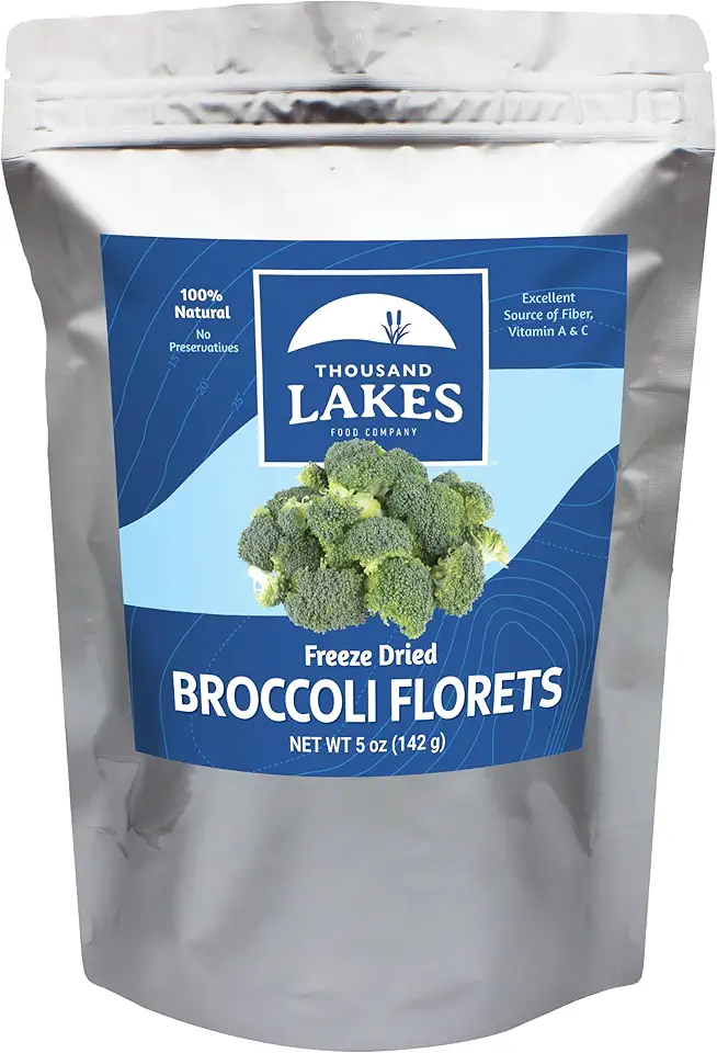 Thousand Lakes Freeze Dried Vegetables - Broccoli Florets - Bulk 5 ounces | 100% Florets - No Stems | No Salt Added