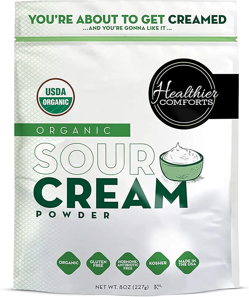 Healthier Comforts Organic Sour Cream Powder | USDA Certified Organic, Kosher, Non-GMO, Gluten Free Food | Sour Cream Organic Powder for Seasonings, Snacks or Easily Reconstituted | Made In USA (8oz)