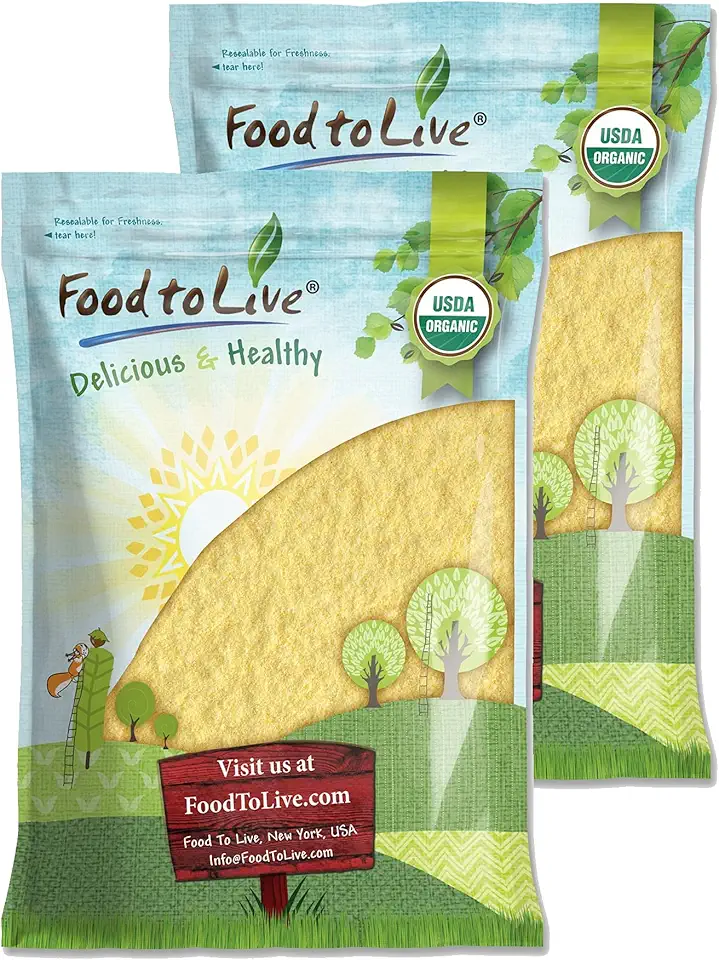 Food to Live Organic Corn Flour, 18 Pounds Non-GMO, Whole Grain, Finely Ground Meal, Vegan, Kosher, Bulk Yellow Milled Maize. Great for Cooking and Baking Cornbread, Pancakes, and Tortillas.