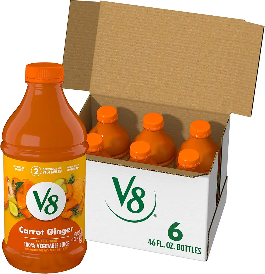 V8 Carrot Ginger 100% Vegetable Juice, 46 fl oz Bottle (6 Pack)