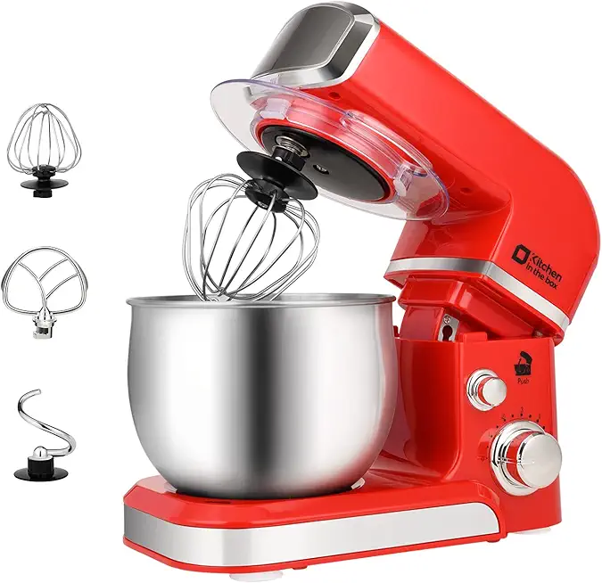 Stand Mixer, Kitchen in the box 3.2Qt Small Electric Food Mixer,6 Speeds Portable Lightweight Kitchen Mixer for Daily Use with Egg Whisk,Dough Hook,Flat Beater (Red)