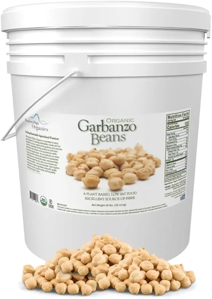 Mountain High Organics - 40 lb Bucket, Certified Organic Dried Garbanzo Beans, Bulk, Non GMO, Vegan, Sproutable Dried Chickpeas, Plant Based Protein