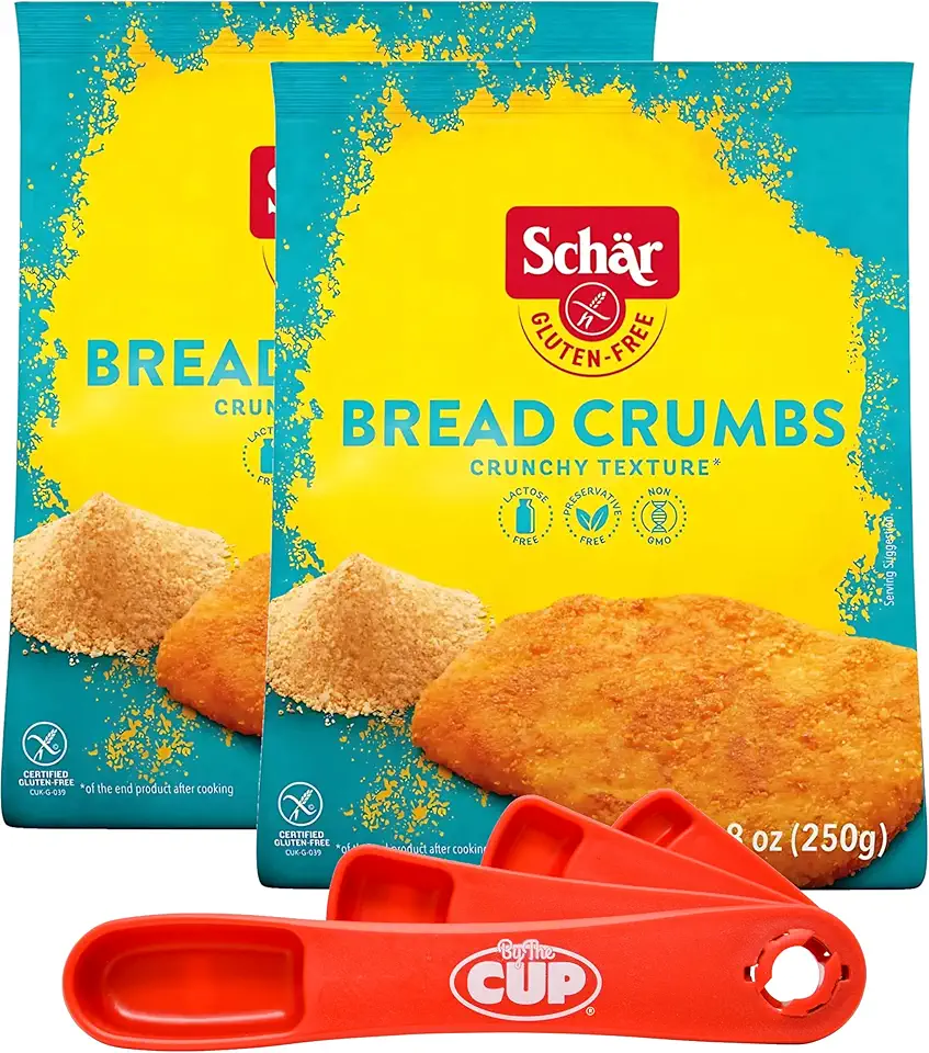 Schär Gluten-Free Bread Crumbs, 8.8 oz (Pack of 2) with By The Cup Swivel Spoon