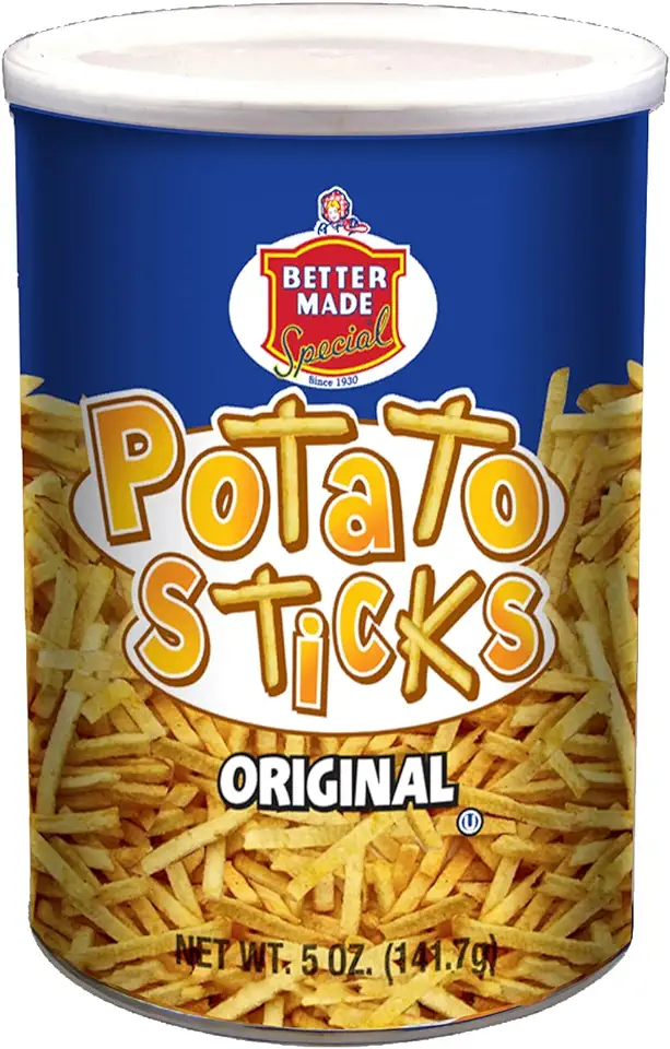 Better Made Potato Sticks 5oz Canister - Shoestring Potato Sticks - Gluten Free - Crunchy, Crispy Snack from Fresh Potatoes - Resealable Lid (Original, Single Can)