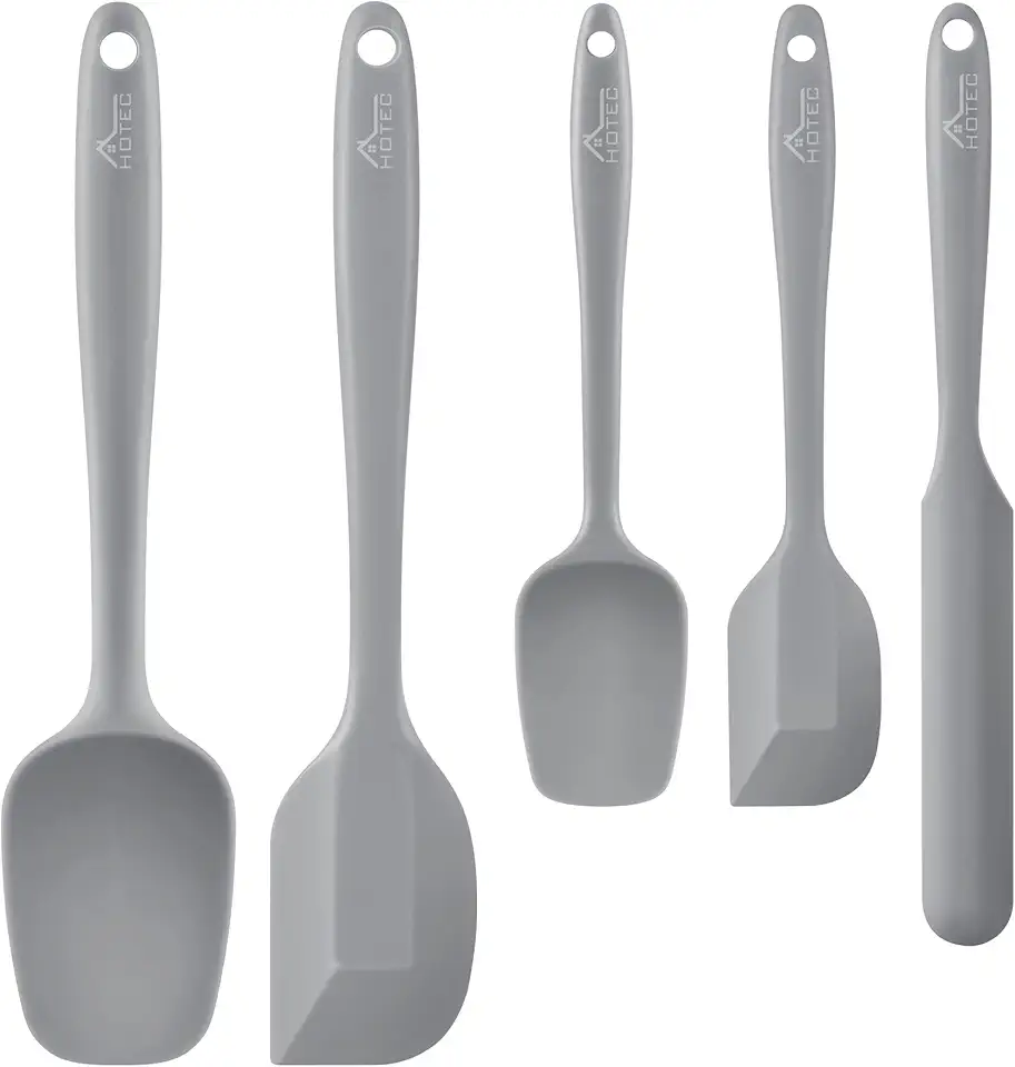 HOTEC Food Grade Silicone Rubber Spatula Set for Kitchen Baking, Cooking, and Mixing High Heat Resistant Non Stick Dishwasher Safe BPA-Free Set of 5 Grey