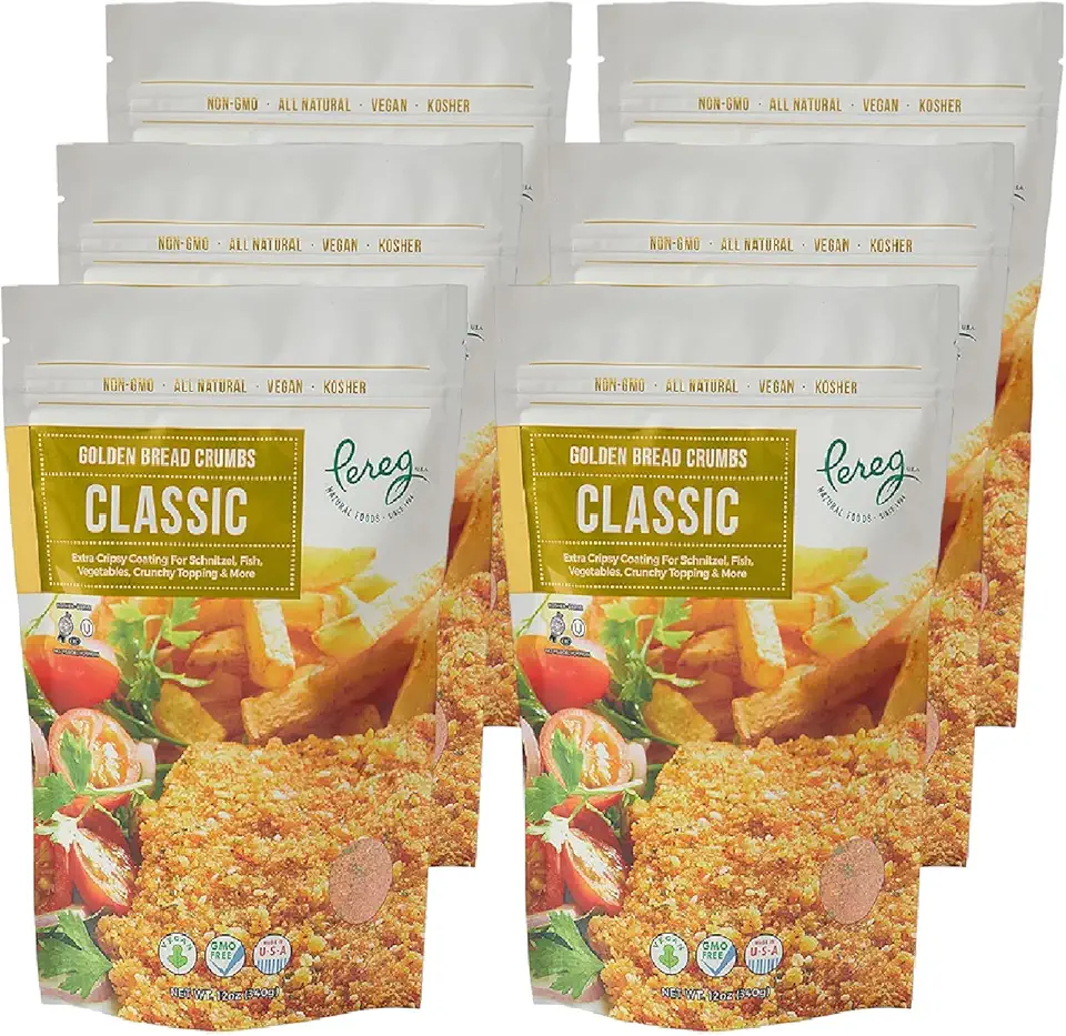 Pereg Bread Crumbs Classic (12 Oz x 6 Pack) – Crispy Breadcrumbs for Coating &amp; Stuffing - Coat Burger, Schnitzel, Vegetables, Meatballs - Kosher Certified - Resealable Packaging