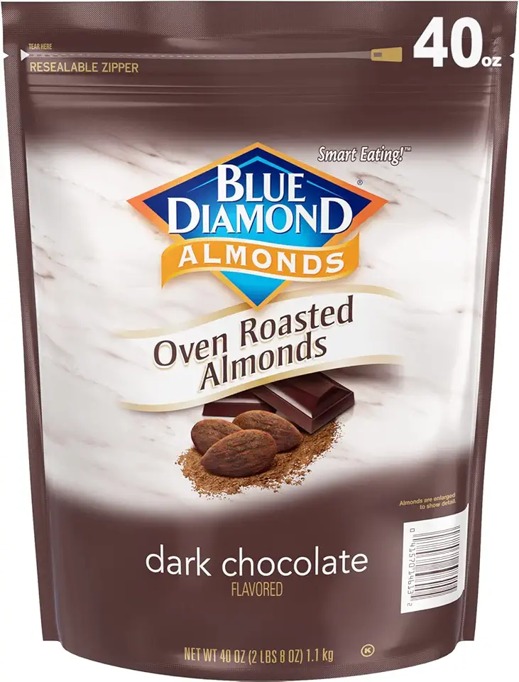 Blue Diamond Almonds, Oven Roasted Dark Chocolate Flavored Snack Nuts Perfect for Snacking, On-the-go, Lunches and More, 40 oz.