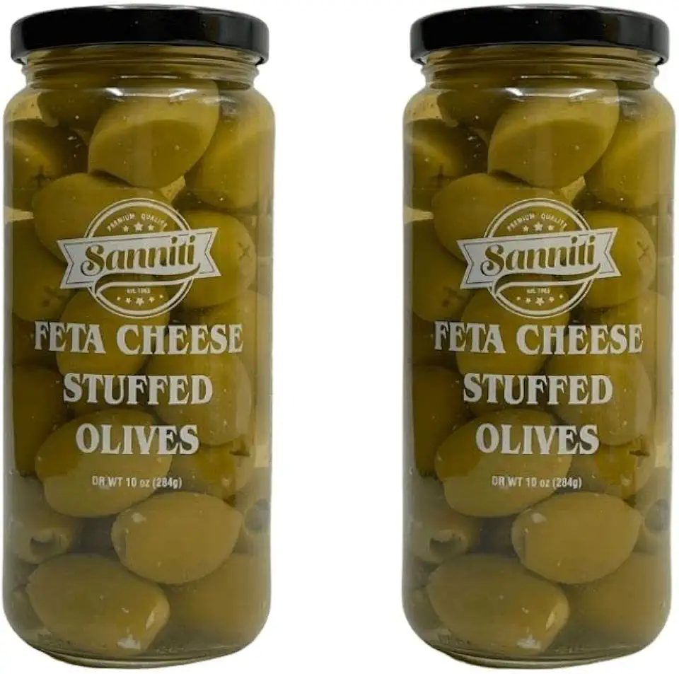 Sanniti Feta Cheese Stuffed Greek Olives, Net Weight 16 oz - Drained Weight 10 oz (Pack of 2)