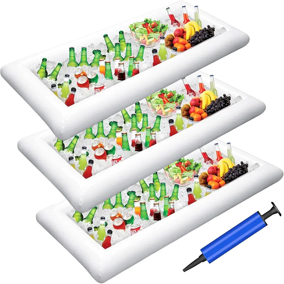 Jasonwell 3 PCS Inflatable Serving Bars Ice Buffet Salad Serving Trays Food Drink Holder Cooler Containers Indoor Outdoor BBQ Picnic Pool Party Supplies Luau Cooler w Drain Plug