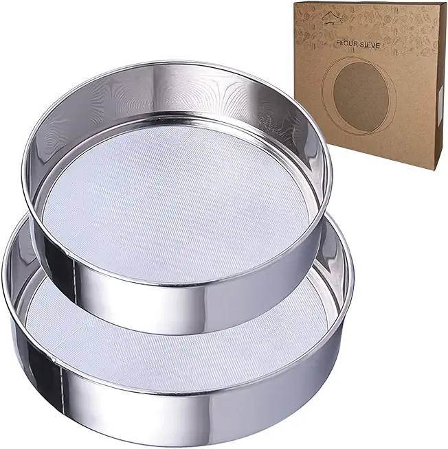 Sieve Fine Mesh, Stainless Steel Round Sifter for Baking, Flour Sieve, 8 Inch 40 Mesh and 6 Inch 60 Mesh, 2PCS