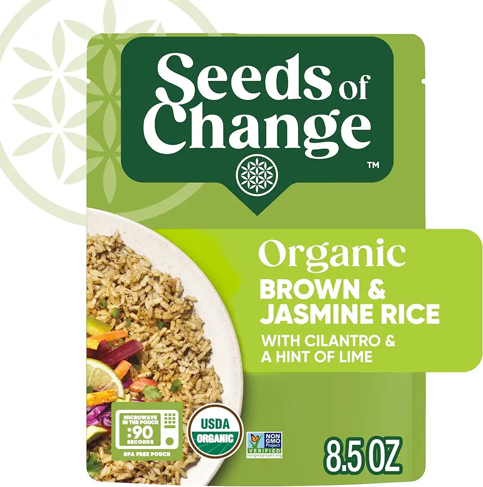 Seeds Of Change Organic Brown Jasmine Rice with Cilantro &amp; A Hint Of Lime, Good Source of Fiber, No Artificial Ingredients or Preservatives, Vegetarian Friendly, USDA Certified Organic, Gluten Free &amp; Non-GMO, 8.5 Ounce (Pack of 12)