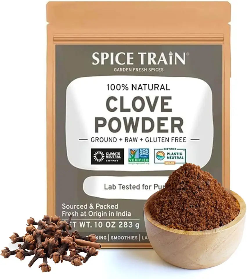 SPICE TRAIN Ground Cloves (283g/10oz) Vegan, Gluten free, Sourced from India, For Cooking, Smoothies, Tea, Packed in Resealable Zip Lock Pouch