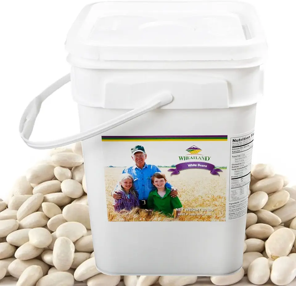 Wheatland™ White Beans • Premium Packaging • Mylar, Oxygen Absorber &amp; Bucket Provide 25 Year Shelf Life • Lab-tested ISO 17025 Verified Chemical-Free • Never Irradiated, No Desiccants and Non GMO • High Trust Seller • Emergency Food Storage • 40 Year Legacy of Prepping