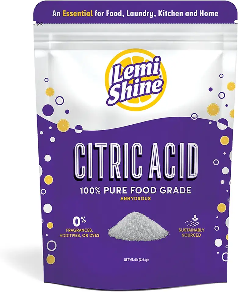 Lemi Shine 100% Citric Acid 5 Pound Bag l Pure Food-Grade Flavor Enhancer &amp; All-Natural Preservative | Fragrance Free Citric Acid for Bath Bombs, Cooking, &amp; Canning