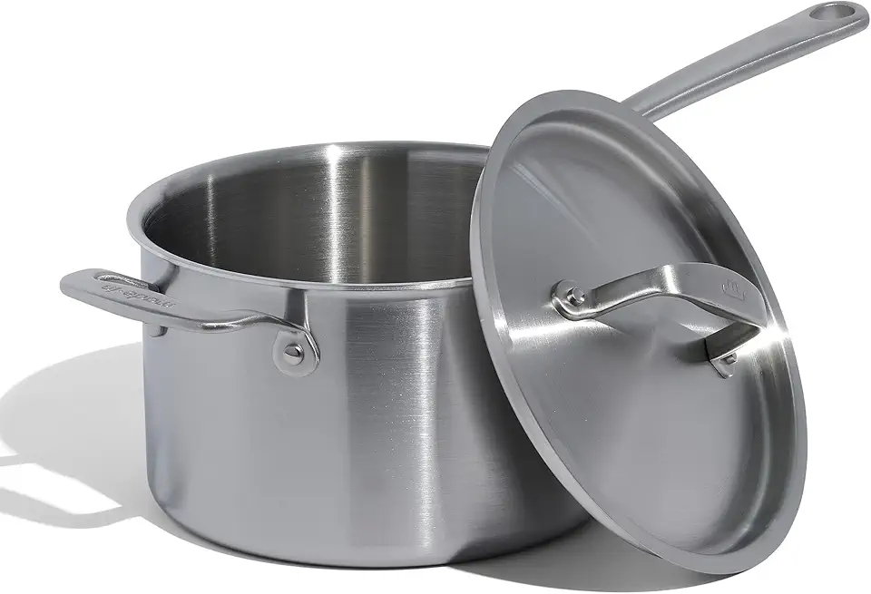 Made In Cookware - 4 Quart Stainless Steel Saucepan with Lid - 5 Ply Stainless Clad Sauce Pan - Professional Cookware - Crafted in Italy - Induction Compatible