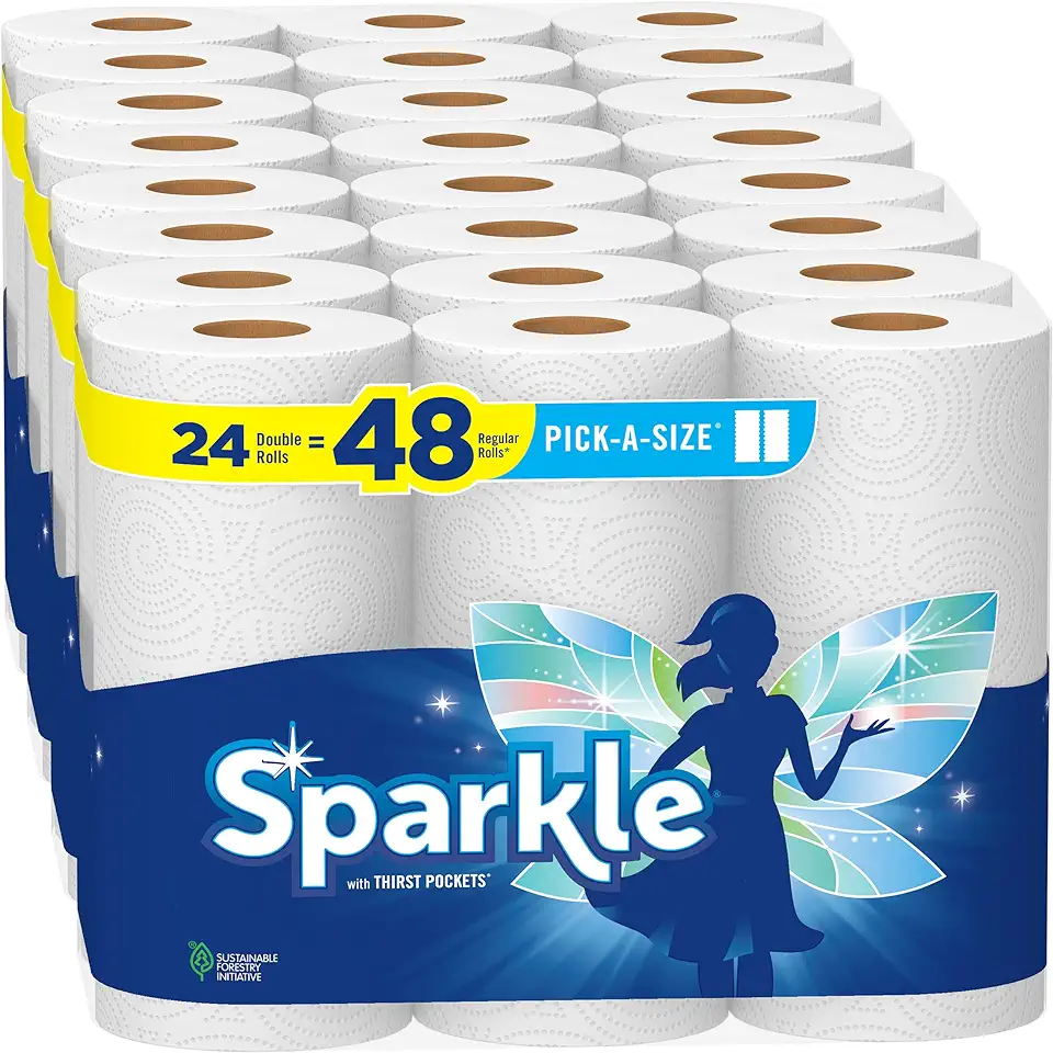 Sparkle Pick-A-Size Paper Towels, 24 Double Rolls = 48 Regular Rolls, Everyday Value Paper Towel with Full and Half Sheets