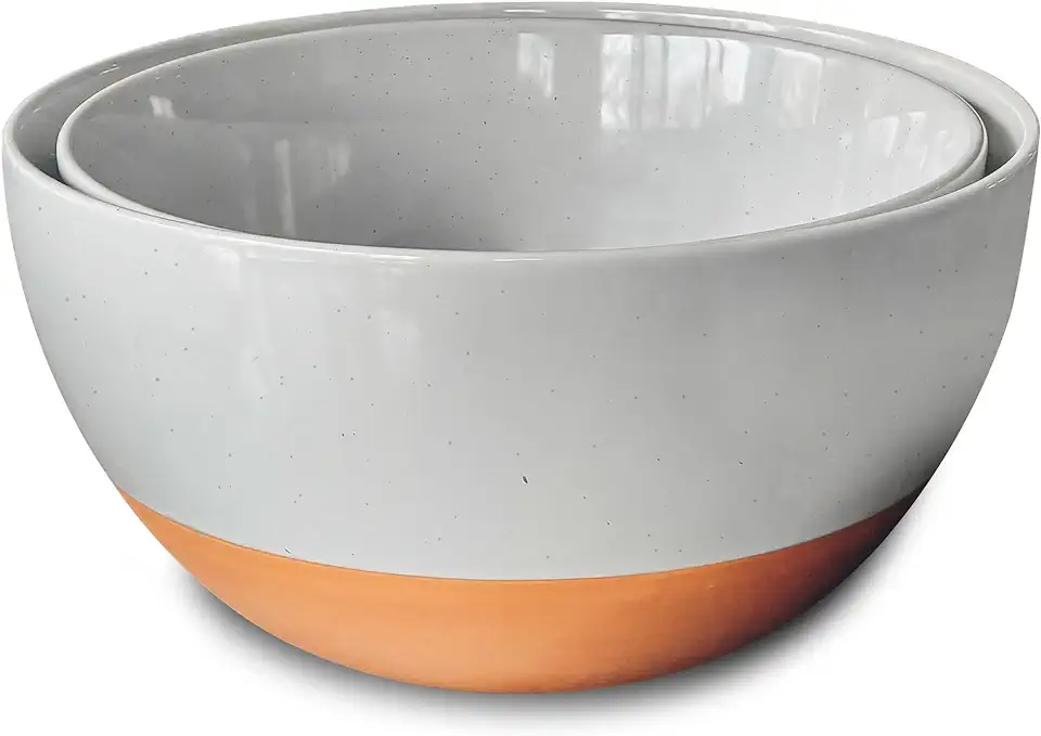 Mora Ceramic Large Mixing Bowls - Set of 2 Nesting Bowls for Cooking, Serving, Popcorn, Salad etc - Microwavable Kitchen Stoneware, Oven, Microwave and Dishwasher Safe - Extra Big 2.5 &amp; 1.6 Qt - Grey