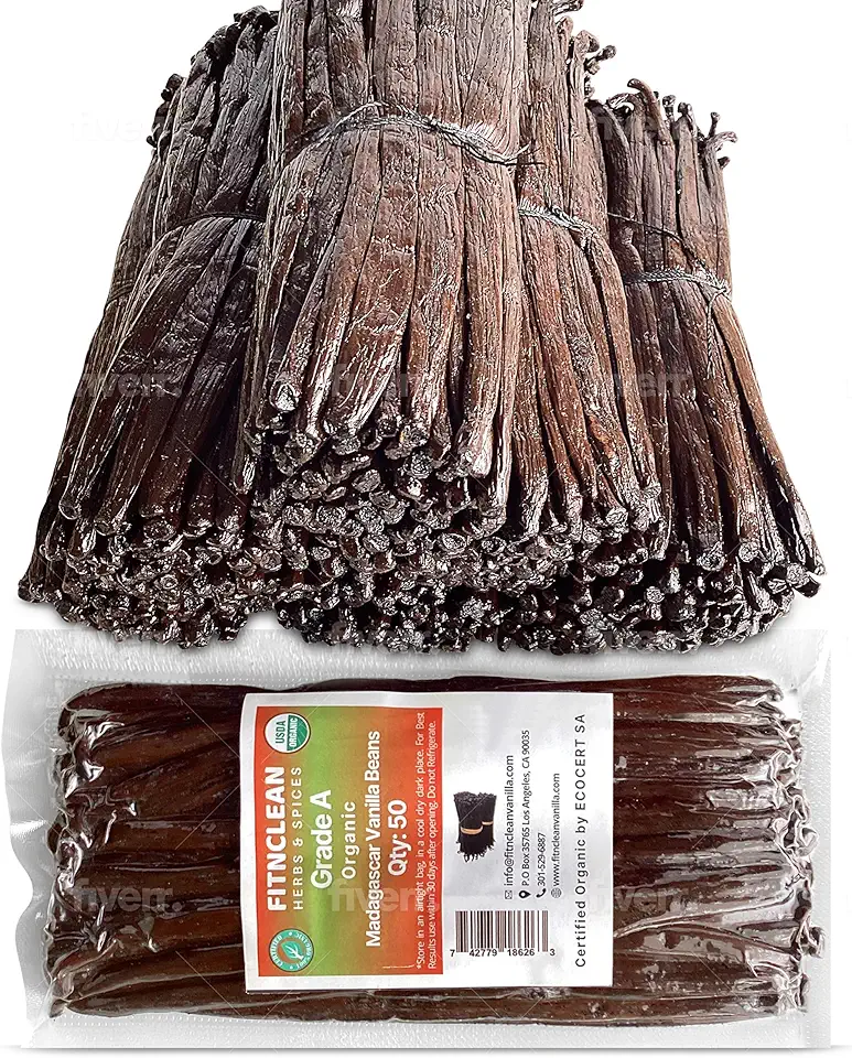 50 Organic Grade A Madagascar Vanilla Beans. Certified USDA Organic for Extract and all things Vanilla by FITNCLEAN VANILLA. ~5&quot; Bulk Fresh Bourbon NON-GMO Pods.