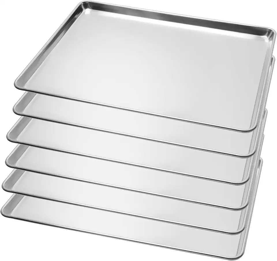 6 Pack Full Size Baking Sheet Pan Aluminum Commercial Pan for Oven Freezer Bakery Hotel Restaurant 18&quot; × 26&quot;