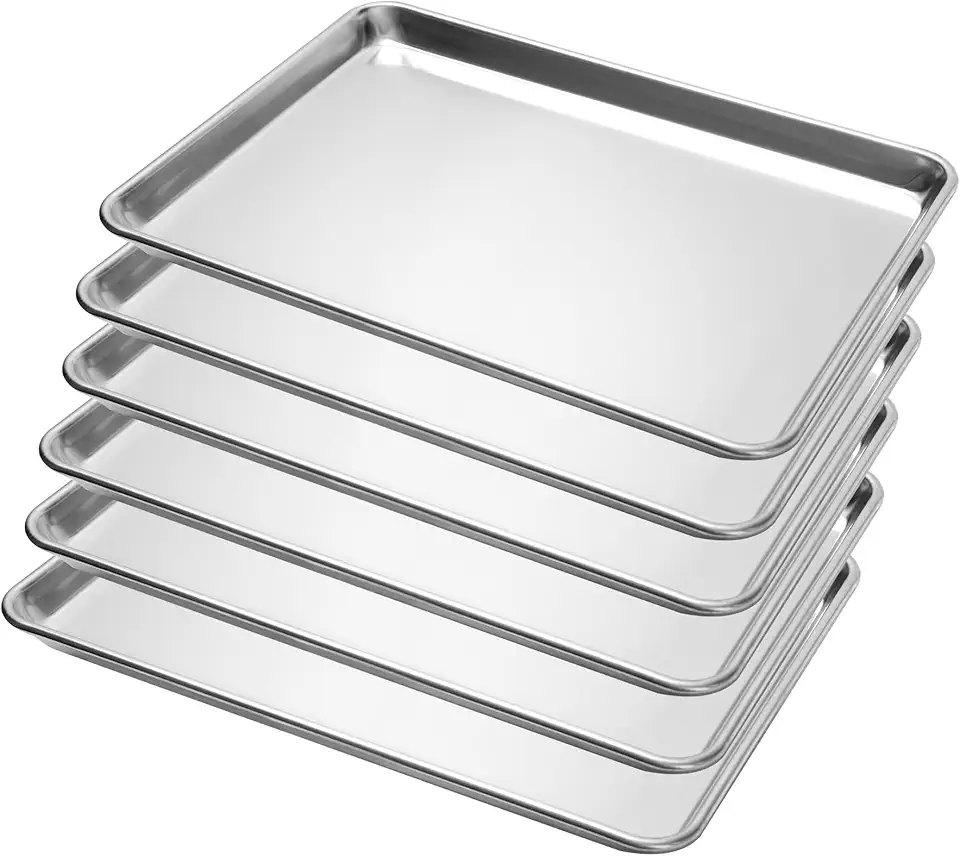 6 Pack Half Size Baking Sheet Pan Aluminum Commercial Pan for Oven Freezer Bakery Hotel Restaurant 13&quot; × 18&quot;