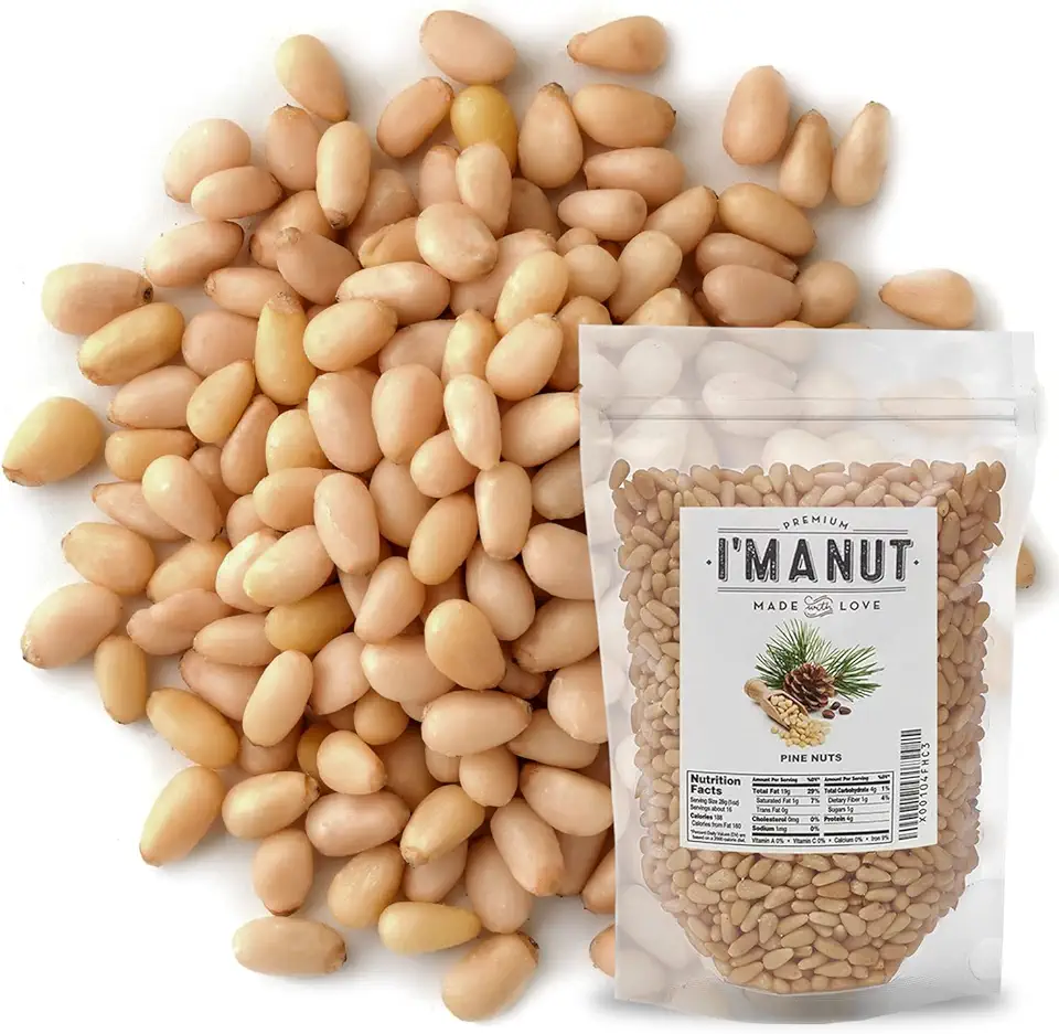 Raw Pine Nuts 32oz (2 lb) | Whole and Natural | NO PPO | Batch Tested Gluten &amp; Peanut Free | Steam Pasteurized | Great for Pesto, Salads or Roasting - By I&#x27;M A NUT