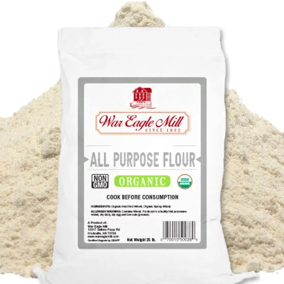 War Eagle Mill All Purpose Flour, Organic, Unbleached, Unenriched, Non-GMO, 25 lb. Bag (Pack of 1)