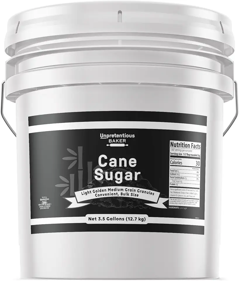 Unpretentious Cane Sugar, 3.5 Gallon Bucket, Bulk Size, Variety of Uses, Sweetener, Food Storage