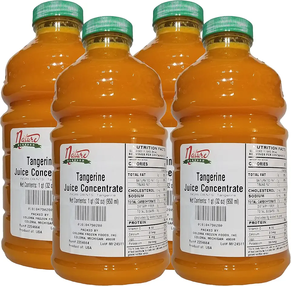 Nature Blessed 100% Pure Tangerine Fruit Juice Concentrate - 4 Quarts (4/32 fl oz bottles), Great for Home Vintners, Home Brewers, Cider, Spirits, Smoothies, or Making Jelly