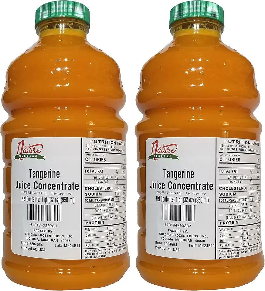 Nature Blessed 100% Pure Tangerine Juice Concentrate - 2 Quarts (2/32 fl oz bottles), Applications: Home Wine Making, Brewing, Mead, Distilling, Hard Cider, Smoothies, Making Jelly