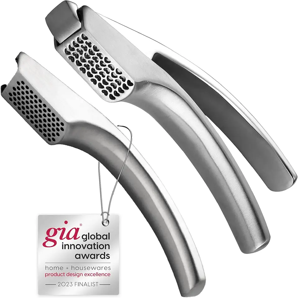 Garlic Press Stainless Steel with Two Detachable Handles for Fine &amp; Coarse Garlic, No Need to Peel Garlic Mincer Tool, Garlic Masher + Presser in One Tool, Garlic Crusher with 5-Year Warranty