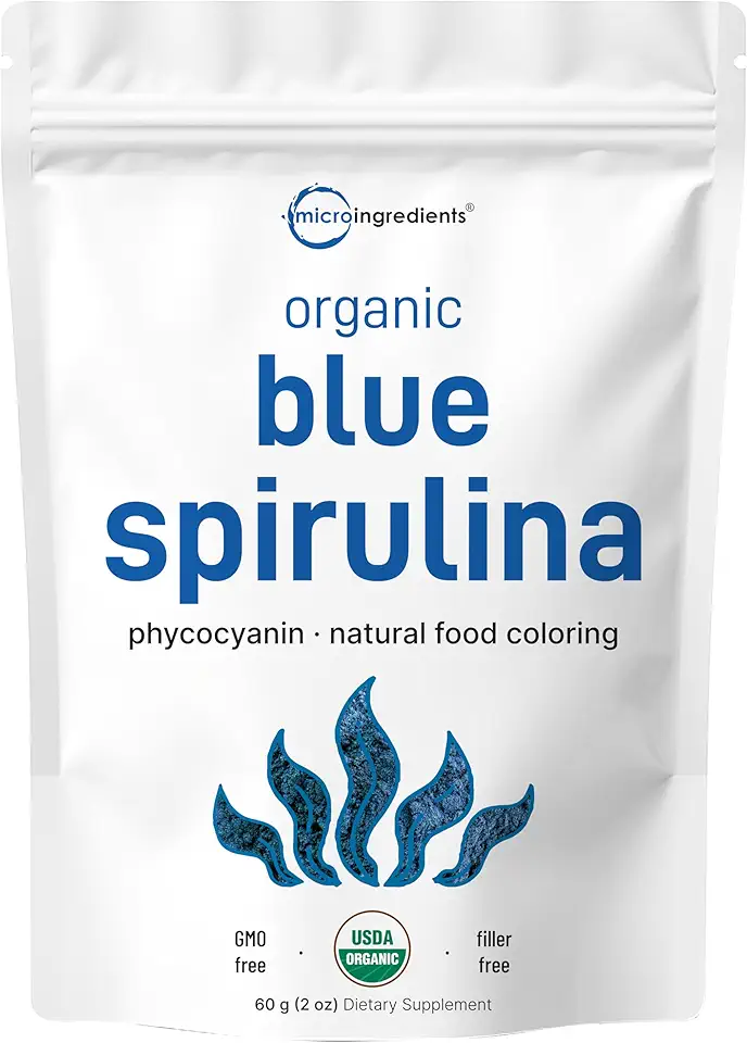 Organic Blue Spirulina Powder (Phycocyanin Extract), 60 Servings - No Fishy Smell, 100% Vegan Protein from Blue-Green Algae, Natural Luminous Food Coloring for Smoothies, Baking, Drinks &amp; Cooking