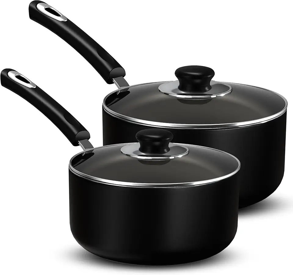 Utopia Kitchen Nonstick Saucepan Set with Lid, 1 Quart and 2 Quarts Multipurpose Pots Set for Home Kitchen or Restaurant (Black)