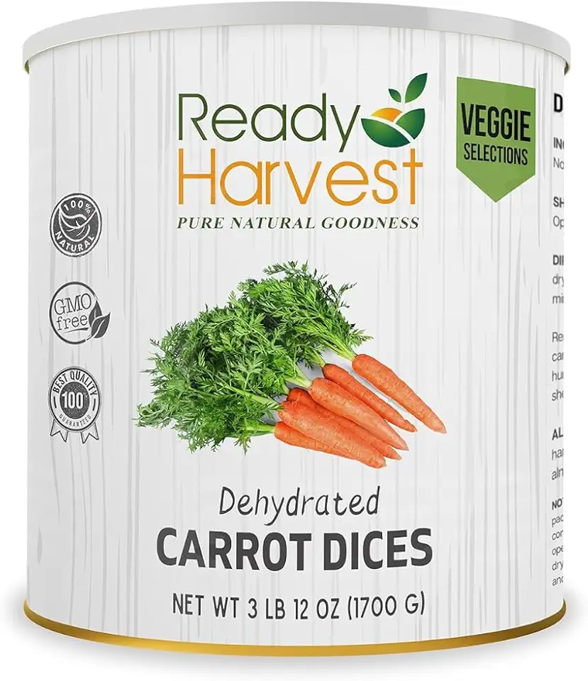 Ready Harvest Canned Carrots Dehydrated Food Canned Food Emergency Food | Dehydrated Carrots Dried Carrots | Prepper Food Long-Term Food Supply Survival Food 25-Year Shelf Life #10 Can 3lbs