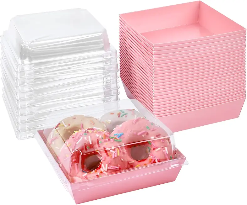 Ocmoiy Small Charcuterie Boxes with Clear Lids, To Go Paper Disposable Food Containers, 5 Inches Bakery Dessert Boxes for Sandwich, Cookie, Pastry, Cake Slice (Pink, 50ct)