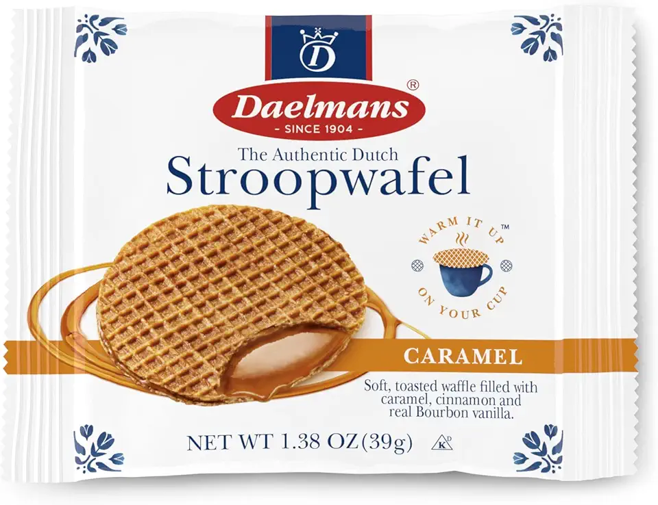 Daelmans Stroopwafel Caramel - The Original Stroopwafels, Toasted Dutch Waffle Cookies with a Creamy &amp; Buttery Filling, Made In Holland, Individually Wrapped - Caramel, 12 Count (Pack of 1)